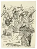 Max Beckmann, Die Windmühlen, 1946, Feder in Schwarz über Bleistift auf Bütten