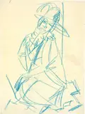 Sitzende Frau mit Hut by Ernst Ludwig Kirchner, 1914, Blaue Kreide auf Papier, sold Dec 2023