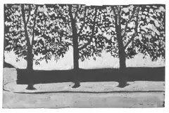 Gabriele Münter, Herbstabend – Sèvres“. (Vor) 1907, Deckweiß auf schwarzem Karton
