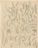 August Macke, Zwei Mädchen mit Krug, 1913, Bleistift auf Papier
