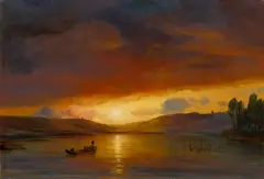Sonnenuntergang über der Seine by Théodore Gudin, Öl auf Leinwand, sold Dec 2021