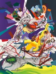 Franz Ackermann, going uptown, 2010, Acryl, Aquarell, Blei- und Farbstift auf Papier, auf Dibond montiert