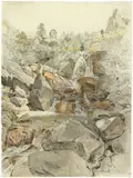 Heinrich Reinhold, Die Myrafälle bei Muggendorf, 1817, Aquarell, Deckweiß, Pinsel und Feder in Schwarz sowie Bleistift auf Papier