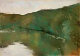 Lesser Ury, Bewaldetes Seeufer (Grunewaldsee?), Um 1900, Pastell auf Pappe