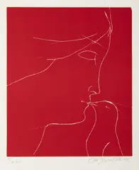 Ota Janeček, Girl with a Bird, 1992, linocut, paper