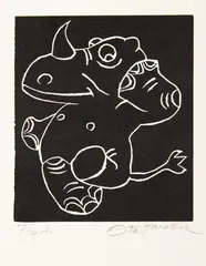 Ota Janeček, Dancing Rhino, 1974, linocut, paper