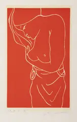 Ota Janeček, Girl Nude II (Red), 1980s, linocut, paper