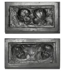 Josef Václav Myslbek, Two Figurative Reliefs, Late 19th/early 20th century, patinated cast alloy, wood