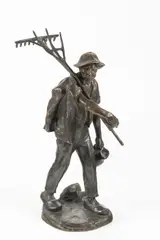 Hans Müller, Farmer with a Rake, 20th century, patinated bronze