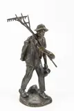 Hans Müller, Farmer with a Rake, 20th century, patinated bronze