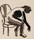 David Park, Girl in Chair Bending Over, c. 1950s, Black ink wash on paper