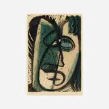 The Kiss by Josef Zenk, c. 1948, woodcut in colors, sold Sep 2021