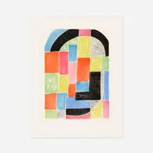 Composition with Black Arc by Sonia Delaunay, 1970, etching and aquatint in colors, sold Sep 2021