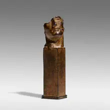 Classic Head on Column by Igor Mitoraj, c. 1985, patinated bronze, sold Sep 2021