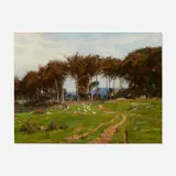 Pastoral Landscape with Woman and Geese by Ra Rba Sir Alfred East, 1897, oil on canvas, sold Oct 2023