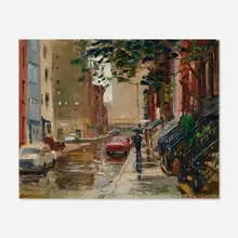 Frank Herbst, Rainy Day in the City, oil on canvas