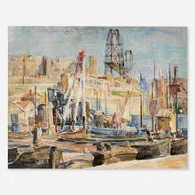 Beatrice Cuming, Canal with Barges, oil on canvas