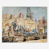 Beatrice Cuming, Canal with Barges, oil on canvas