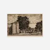 Luigi Lucioni, Two Silos, etching