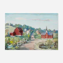 Walter Emerson Baum, Town Church, gouache on canvas board