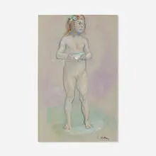 Young Girl by Hilla Rebay, gouache, pastel and graphite on grey paper, sold Aug 2023