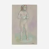 Hilla Rebay, Young Girl, gouache, pastel and graphite on grey paper