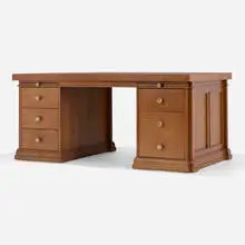 Desk by Frank Lloyd Wright, c. 1902 / 1996, oak veneer, solid white oak, brass, sold Aug 2023