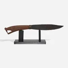 Viking, Hand-hewn knife, carved wood, metal