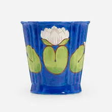 Sherle Wagner, Waste basket with water lilies, c. 1995, glazed ceramic
