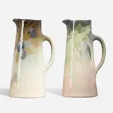 Eugene Roberts for Weller Pottery, Tankards with plum tree and corn, set of two