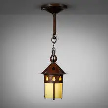 Aurora Studios & Michael Adams, Hanging lamp, c. 1995, hammered copper, glass
