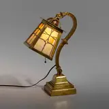 Handel, Piano lamp, c. 1910, brass, slag glass