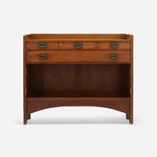 Gustav Stickley, Server, model 808, c. 1904, oak, iron, ooze leather