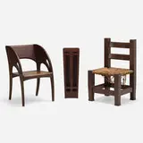 Early 20th Century, Collection of three items, oak, rush, mahogany, brass, plaster