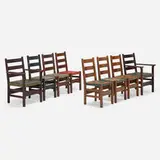 Ladderback chairs, set of eight by Gustav Stickley, sold Aug 2023