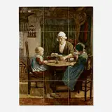 Rozenburg, Mother and Two Children at the Table (twelve-tile tableau), c. 1905, glazed earthenware with Masonite backing