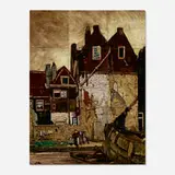 Rozenburg, Village Scene with Houses, Boats and Mother and Daughter (twelve-tile tableau), c. 1905, glazed earthenware