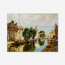 Rozenburg, Gracht in Dordt (twelve-tile tableau), c. 1905, glazed earthenware