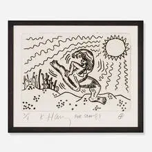 Untitled by Keith Haring, 1989, etching on paper, sold Feb 2014