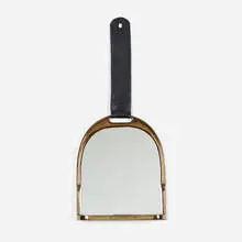 attribution Gucci, mirror, c. 1970, lacquered cast bronze, glass mirror, leather
