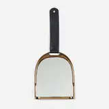 attribution Gucci, mirror, c. 1970, lacquered cast bronze, glass mirror, leather