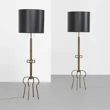 floor lamps, pair by Tommi Parzinger, c. 1960, brass, enameled steel, paper, sold Sep 2013