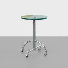 Sally table by Shiro Kuramata, 1987, glass, chrome-plated steel, sold Sep 2013