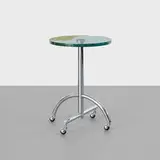 Sally table by Shiro Kuramata, 1987, glass, chrome-plated steel, sold Sep 2013