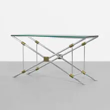 John Vesey, console, c. 1958, aluminum, brass, glass
