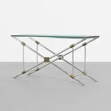 John Vesey, console, c. 1958, aluminum, brass, glass