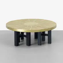Lova Creation, coffee table, c. 1985, etched brass, enameled steel