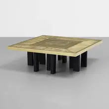 Lova Creation, coffee table, c. 1980, etched brass, enameled steel