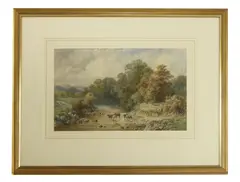 Samuel Henry Baker, Untitled, Samuel Henry Baker (1824-1909) CATTLE IN A RIVER LANDSCAPE Watercolour 26cm x 40cm