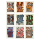 Lucky Sibiya, Nine woodblock prints (i-ix):, coloured woodblock prints